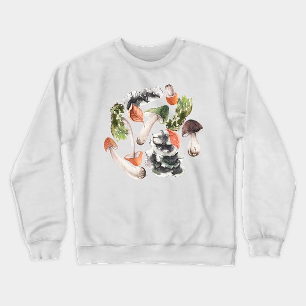 Watercolor Autumn Mushrooms Fungi Crewneck Sweatshirt by crazycanonmom